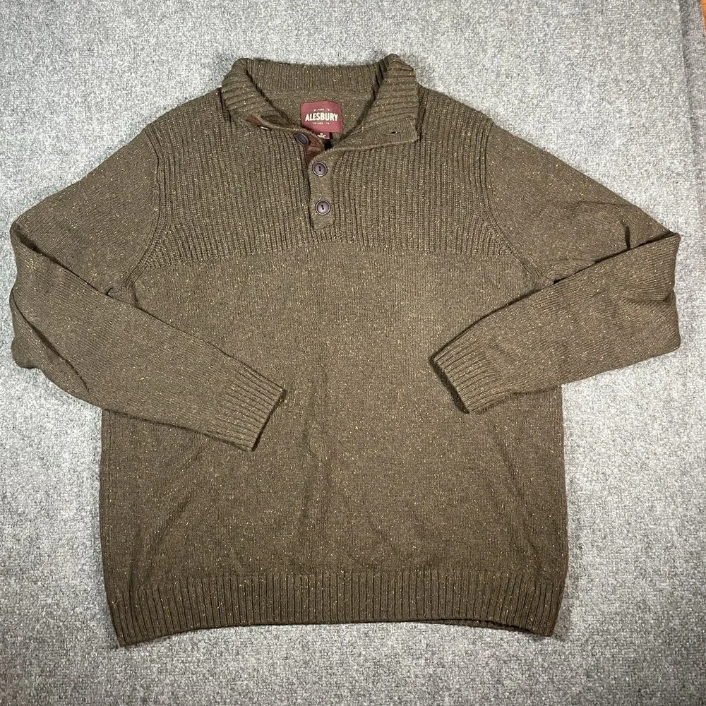 Alesbury Sweater 1/4 Button Men's XL Brown Speckled Pullover Preppy Hipster Golf